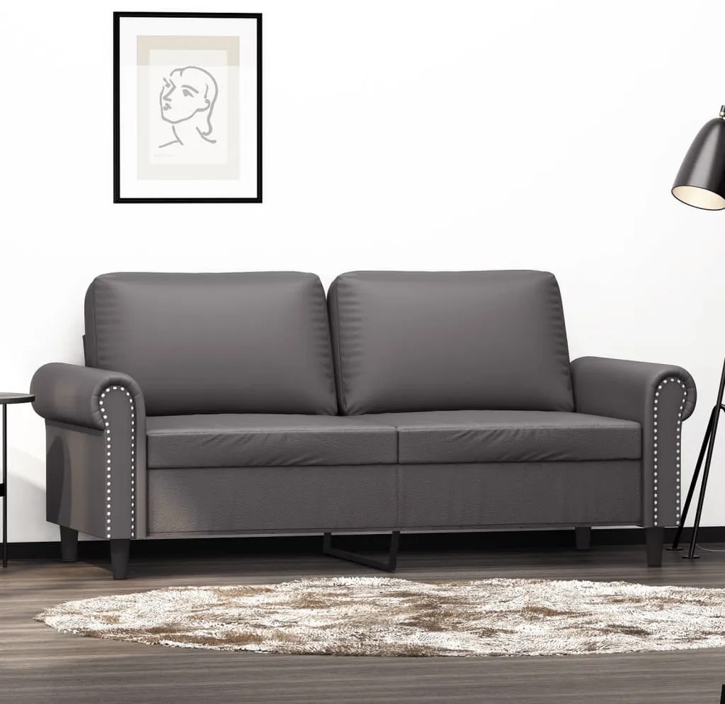 vidaXL Canapea cu 2 locuri, gri, 140 cm, piele ecologică