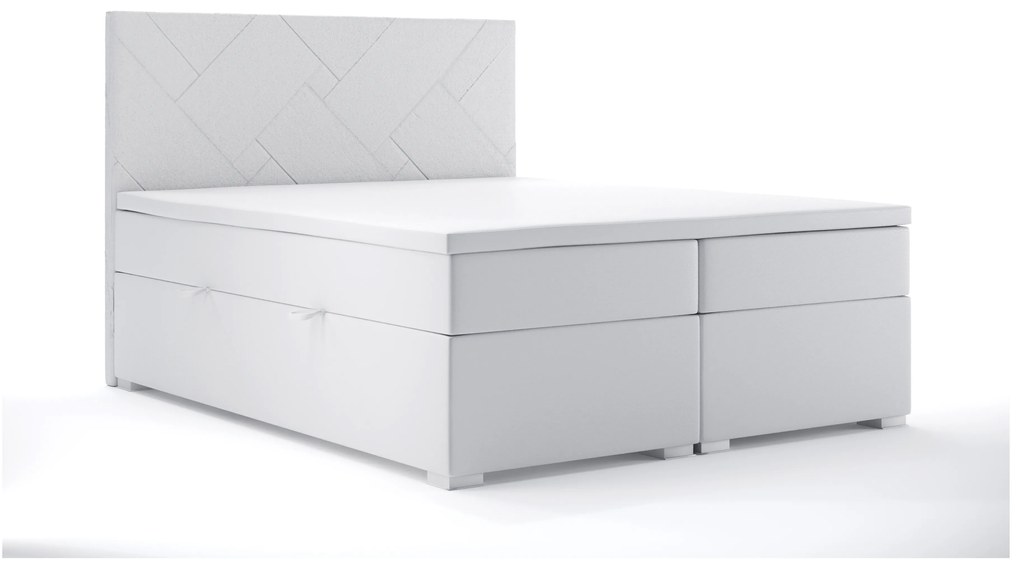 Pat matrimonial Boxspring 160 cm Melo (alb piele ecologică) (cu sp. depozitare). 1044175