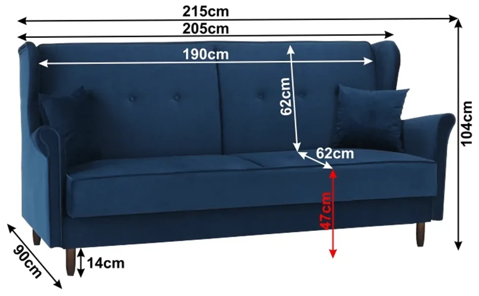 Canapea extensibilă, material textil albastru, COLUMBUS