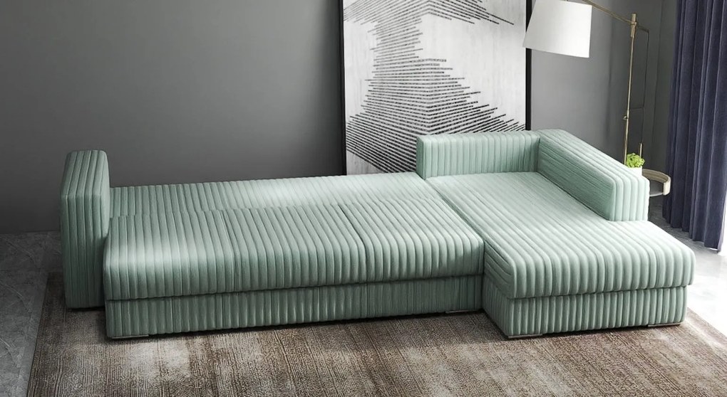 Colțar extensibil dumonde cu ladă de depozitare si sezut confortabil din spuma high-density, Gloria Ambience Mint II 320x183 cm