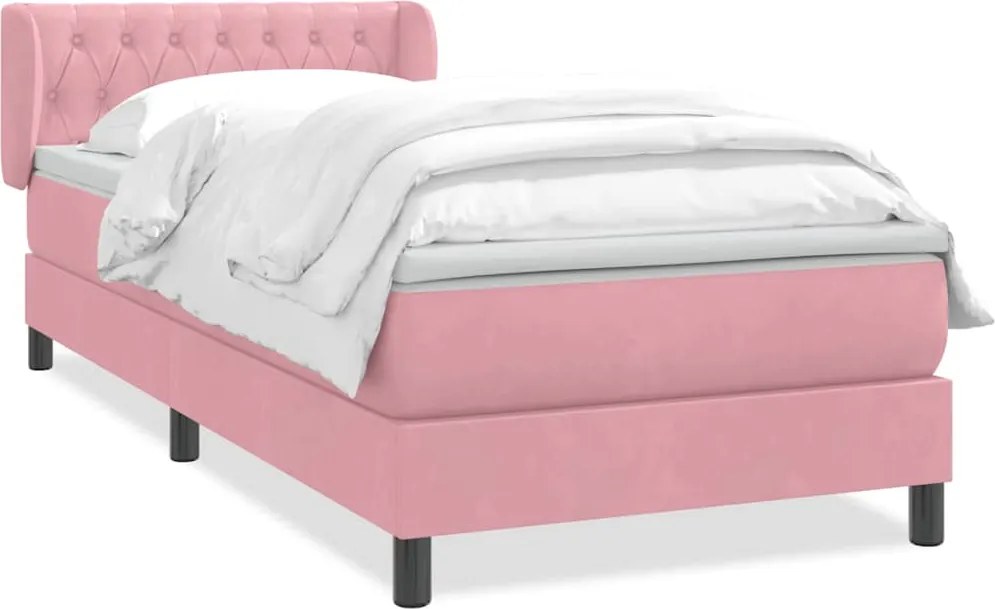vidaXL Pat box spring cu saltea, roz, 90x220 cm, catifea