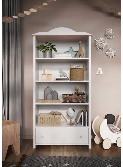Biblioteca Lena Cu 1 Sertar, Alb Si Roz, 85 X 171 X 42 Cm