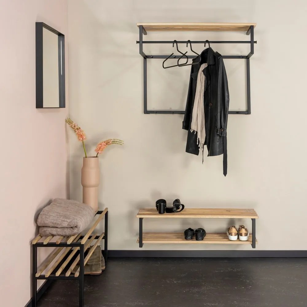 Cuier de perete negru/în culoare naturală cu raft din metal 100 cm Rizzoli – Spinder Design