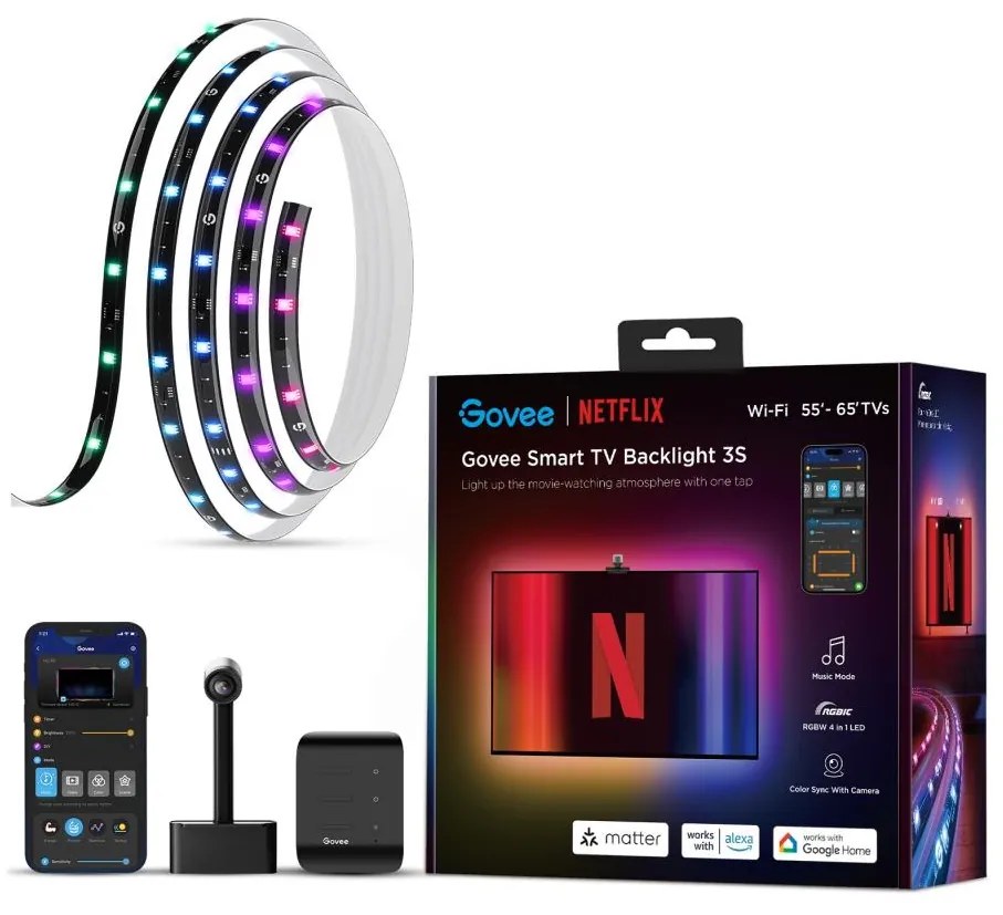 Govee Backlight 3S Netflix TV 55-65" SMART LED retroiluminare RGBICW Wi-Fi + telecomandă