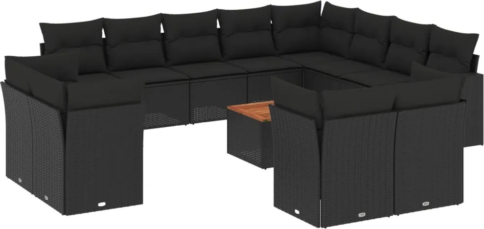 vidaXL Set mobilier de grădină cu perne, 13 piese, negru, poliratan