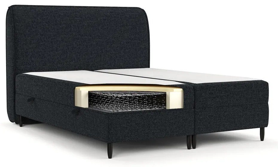 Pat boxspring negru cu spațiu de depozitare 180x200 cm Melba – Maison de Rêve