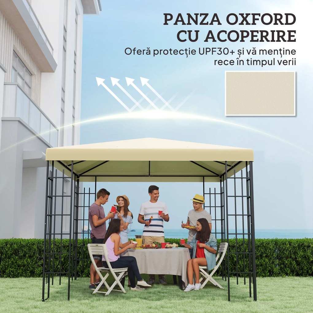 Outsunny Acoperiș pentru Foișor 3x3 m cu 8 Orificii din Țesătură Oxford 600D Cremă | Aosom Romania