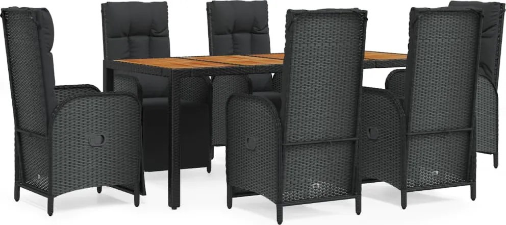 vidaXL Set mobilier de grădină cu perne, 7 piese, negru, poliratan