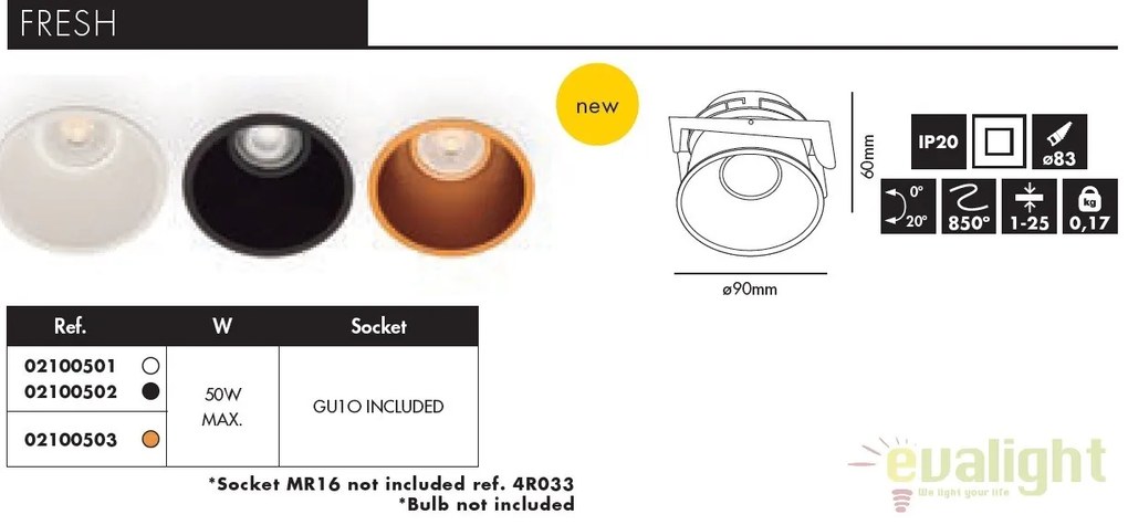 Spot incastrabil modern FRESH negru 02100502