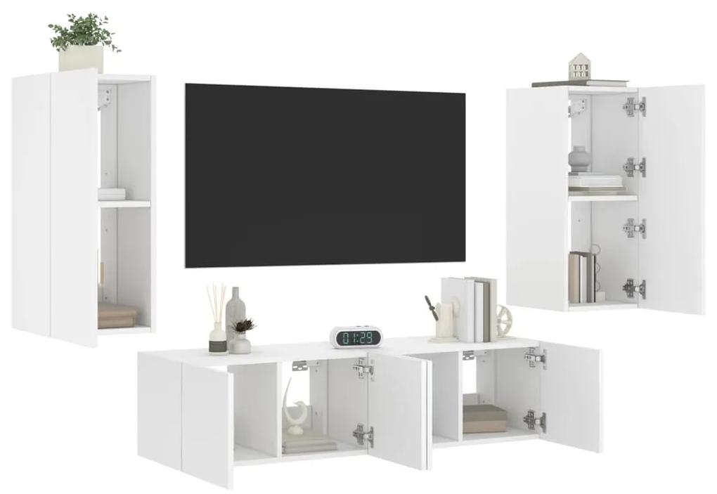 3216839 vidaXL Unități de perete TV cu LED-uri, 4 piese, alb, lemn prelucrat