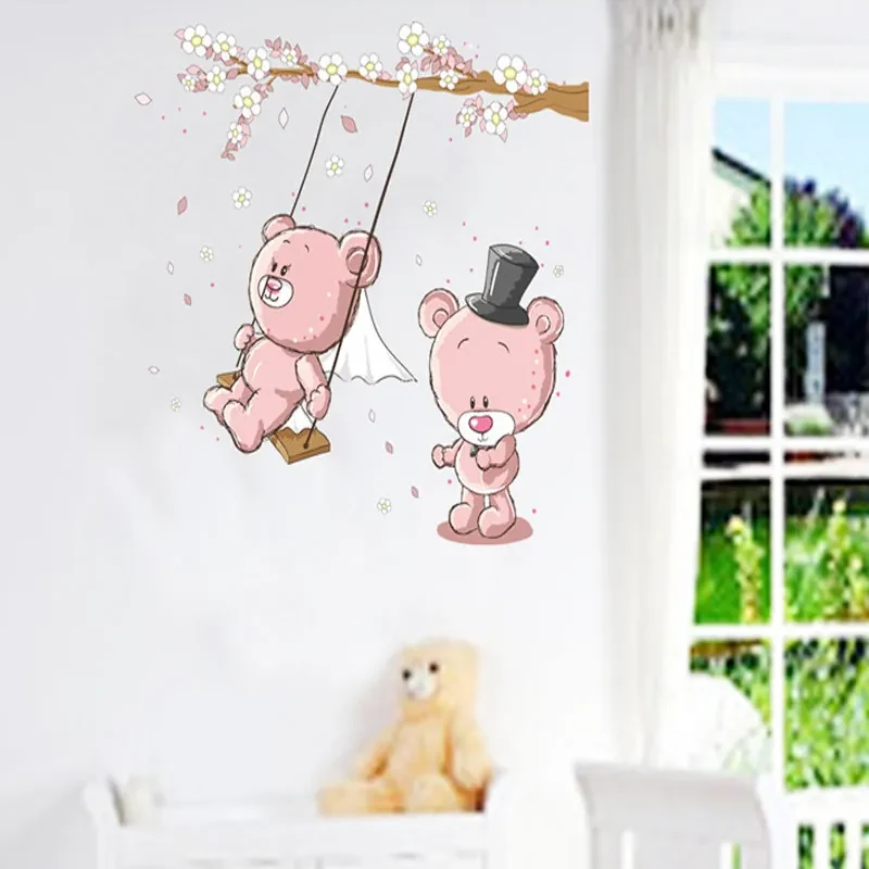 Sticker perete Pink bear swing