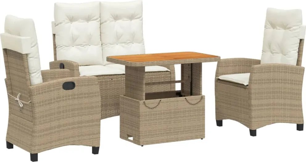 vidaXL Set canapele de grădină, 4 piese, cu perne, bej, poliratan