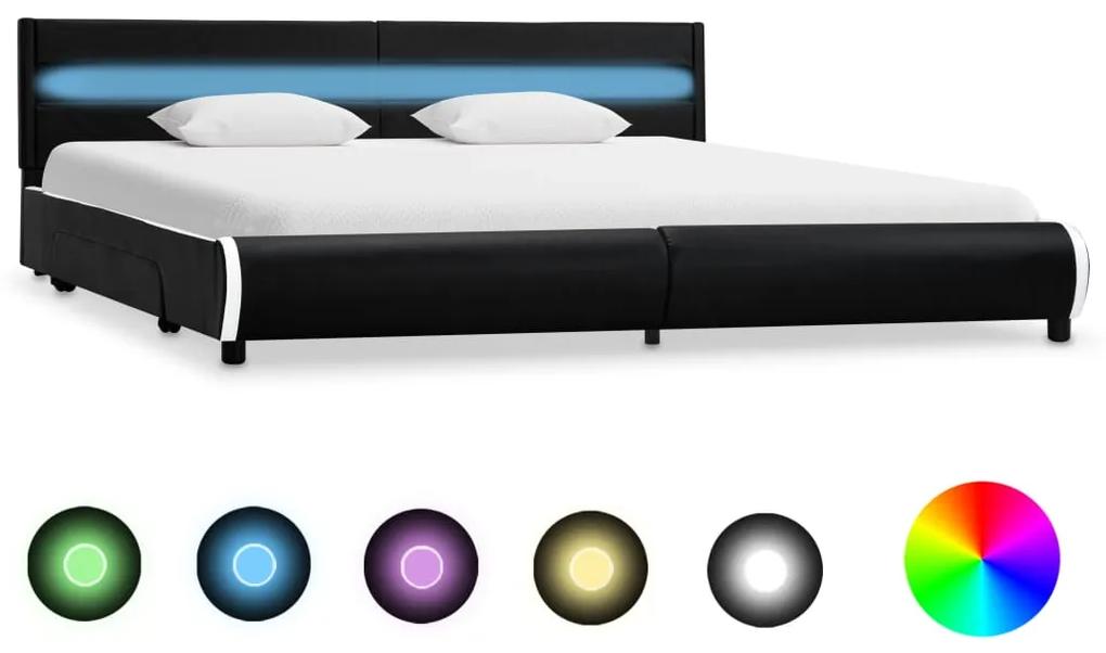 284977 vidaXL Cadru de pat cu LED, negru, 180 x 200 cm, piele ecologică