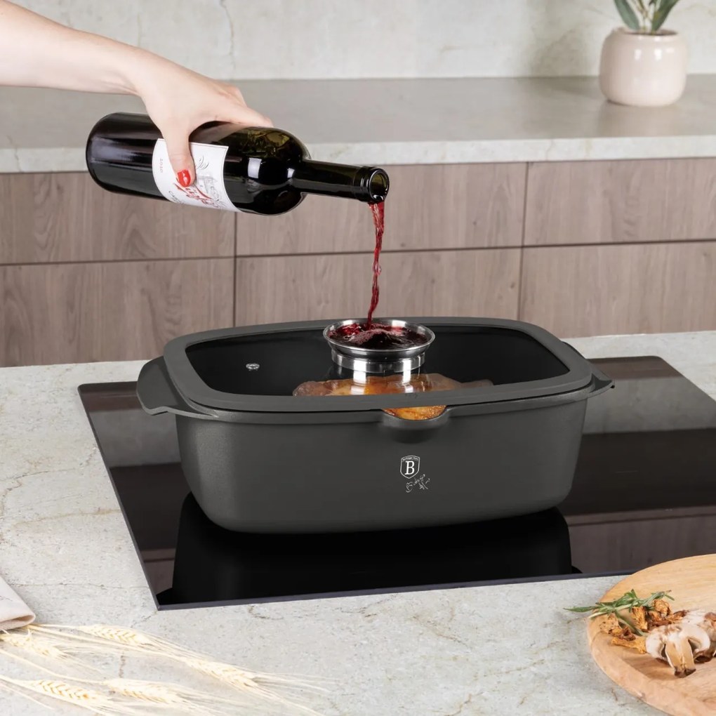 Oală tip roaster cu capac 6 L Berlinger Haus Anthracite Collection BH 8771, antiaderentă, ideală pentru cuptor, fripturi sau preparate lent
