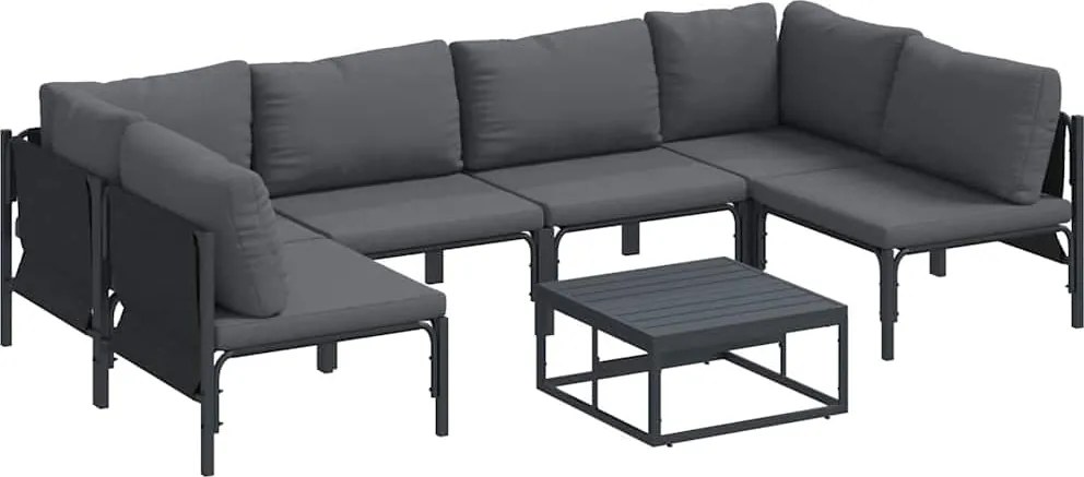 vidaXL Set de canapele pentru grădină cu pernă 7 pcs Negru Oțel