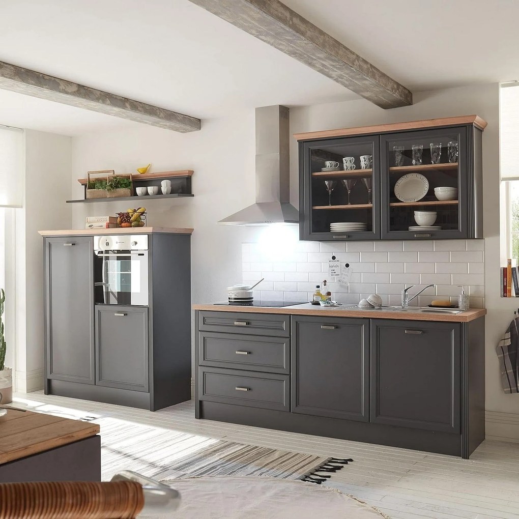 Mobila bucatarie in 2 culori JASMIN, gri grafit/stejar artisan, PAL, 3