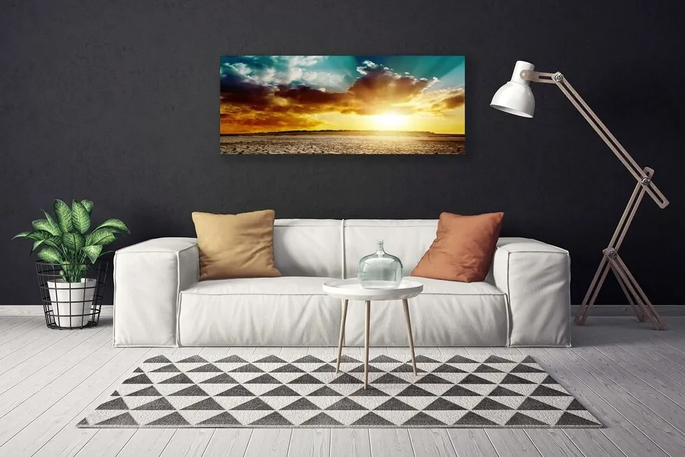 Tablou pe panza canvas Sun Nori Desert Peisaj Albastru Gri Galben Portocaliu