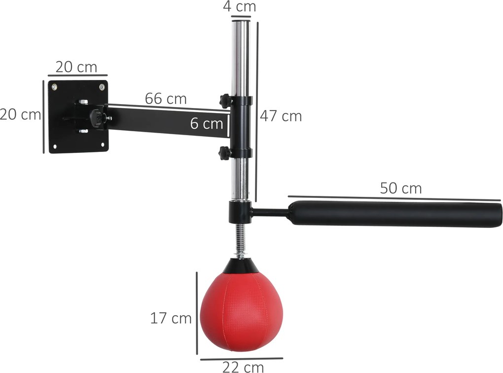 HOMCOM Pară de Viteză pentru Box și MMA cu Înălțime Reglabilă și Tijă, 79x72x20 cm, Roșu | Aosom Romania