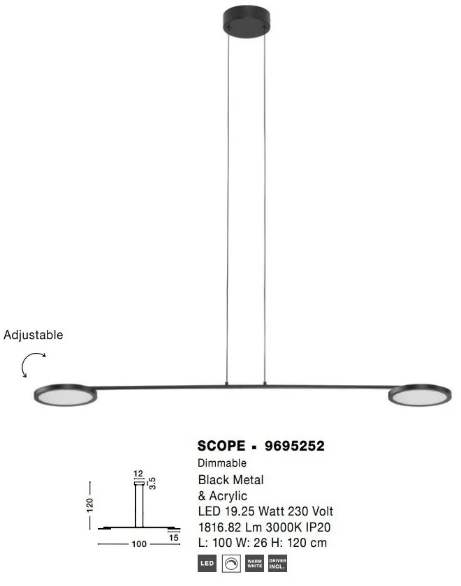 Lustra moderna dimabila cu 2 spoturi LED directionabile SCOPE
