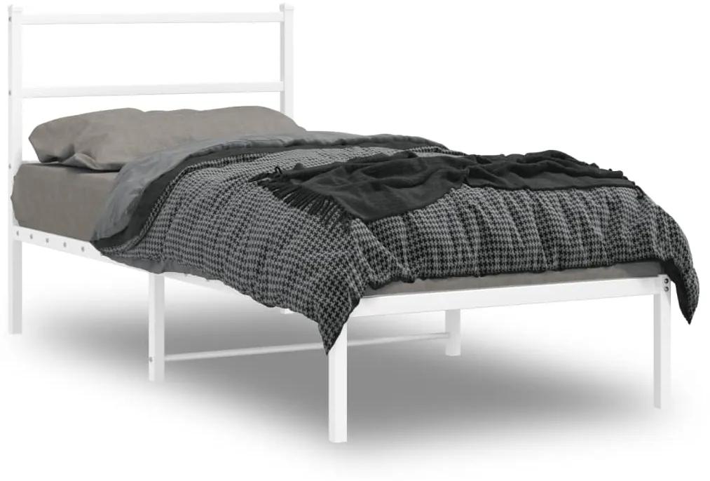 355406 vidaXL Cadru de pat metalic cu tăblie, alb, 90x190 cm