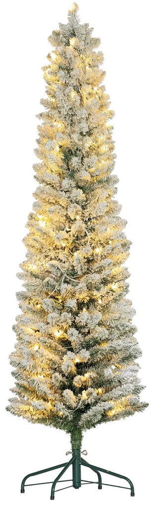 HOMCOM Brad de Crăciun Înzăpezit cu 329 de Crengi și Lumini LED Albe, Brad Artificial din Plastic, Ø52x180 cm, Verde | Aosom Romania