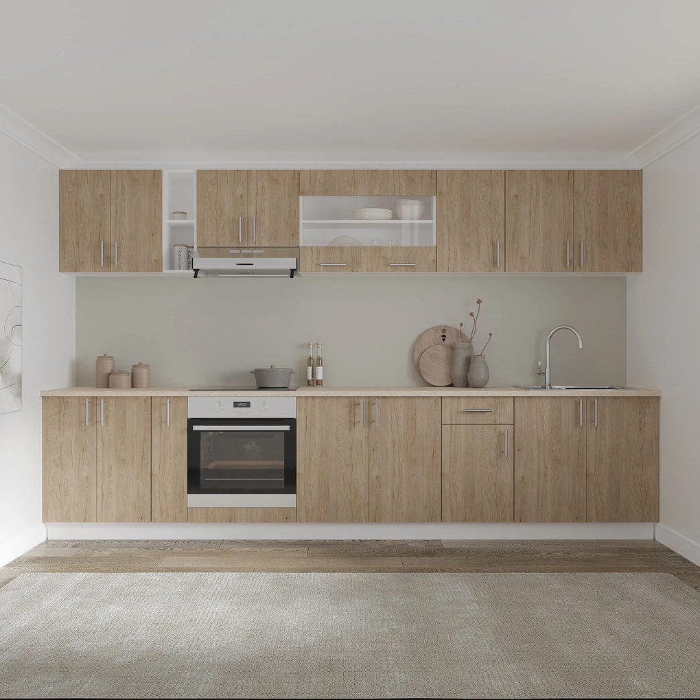 Corp Superior Karo, O Usa, cu sticla, Lemn Natural/Alb, 40 x 30 x 60 cm