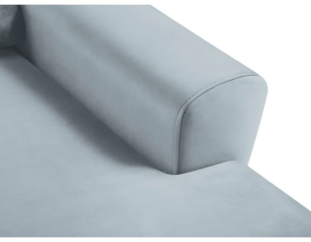 Colțar albastru deschis extensibil, cu spațiu de depozitare cu tapițerie din catifea (cu colț pe partea dreaptă, cu șezlong) Kyoto – Cosmopolitan Design