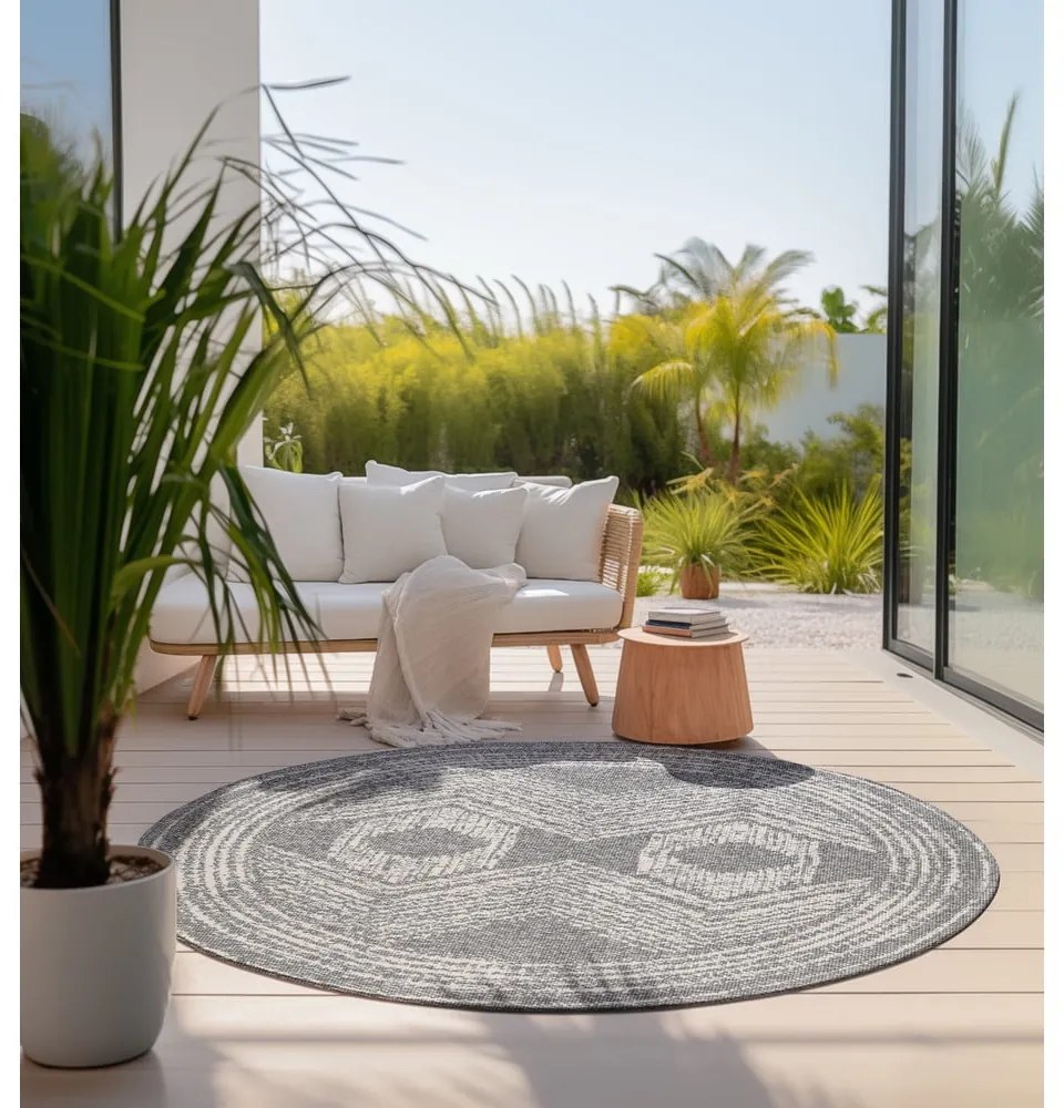 Covor de exterior gri/crem rotund ø 200 cm Gemini – Elle Decoration