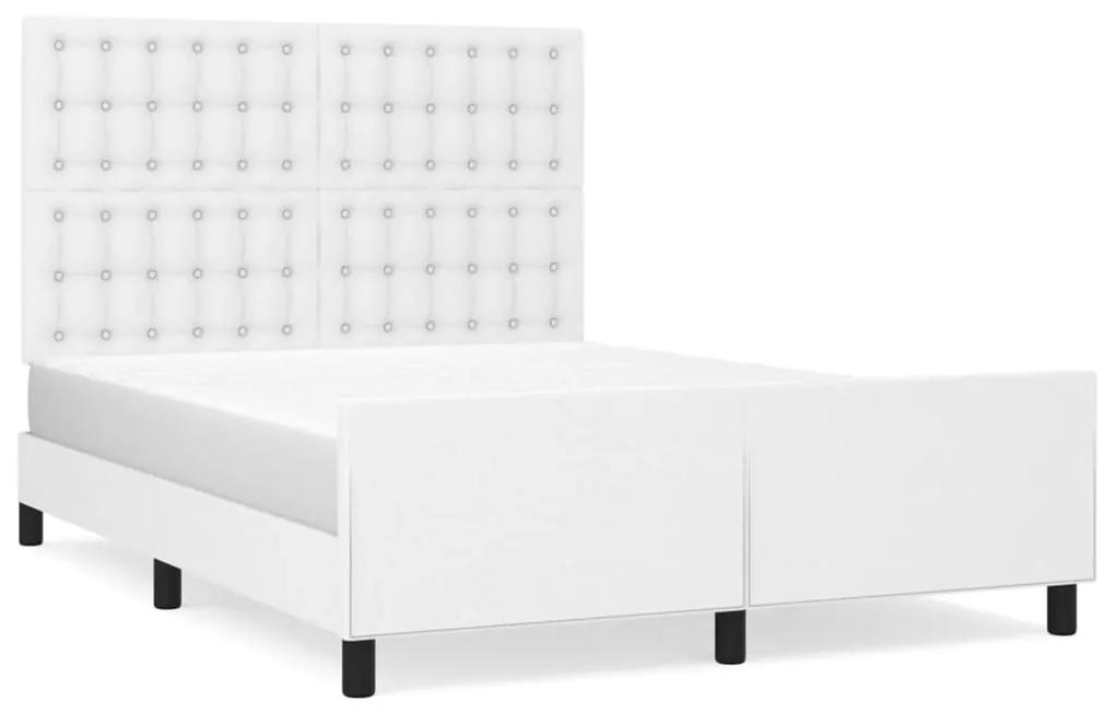 3125574 vidaXL Cadru de pat cu tăblie, alb, 140x200 cm, piele ecologică