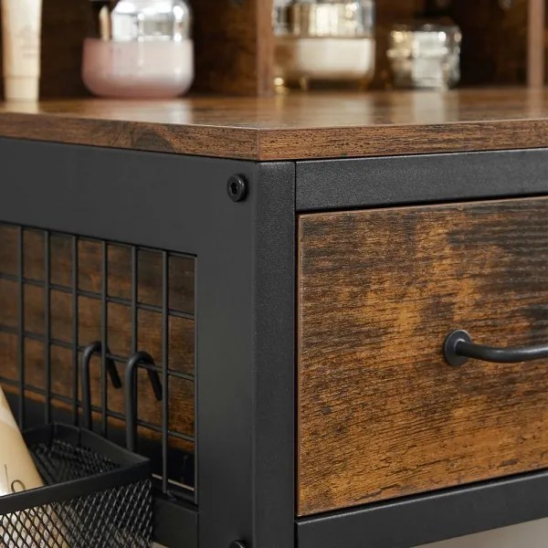 Masă de toaletă FLORA cu taburet, 28,6x42 cm, maro/negru