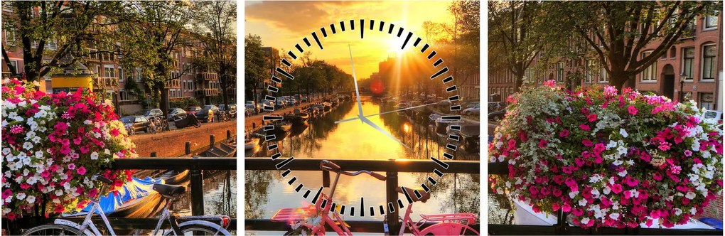 Tablou - Răsărit de soare la Amsterdam (cu ceas) (90x30 cm)