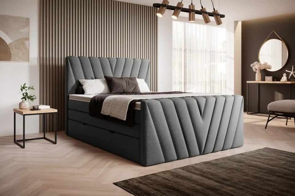 Pat tapitat, boxspring, cu spatiu pentru depozitare, 160x200 cm, Candice 1, Eltap (Culoare: Gri inchis - Loco 06)