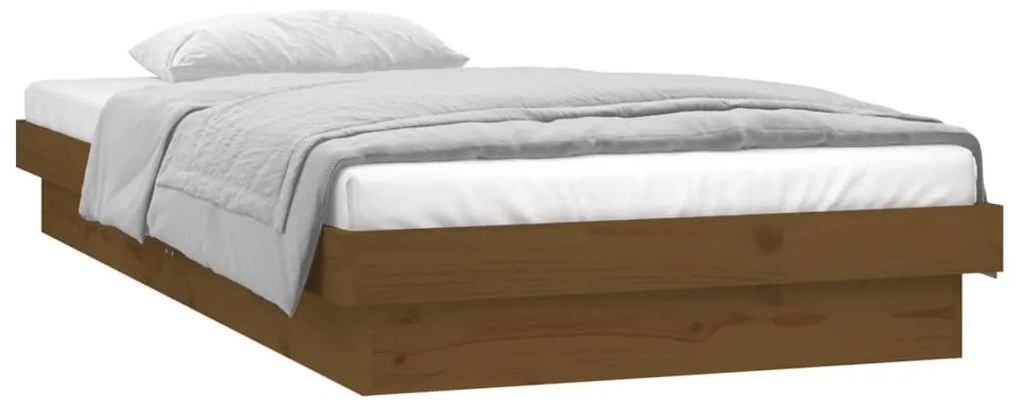 820005 vidaXL Cadru de pat LED Single 3FT, maro miere, 90x190 cm, lemn masiv