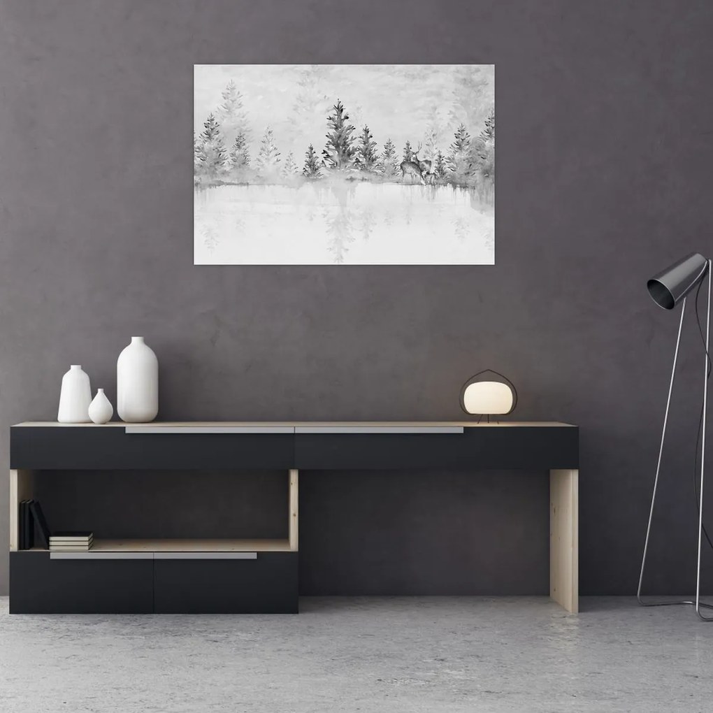 Tablou - Cerb lângă lac (90x60 cm)