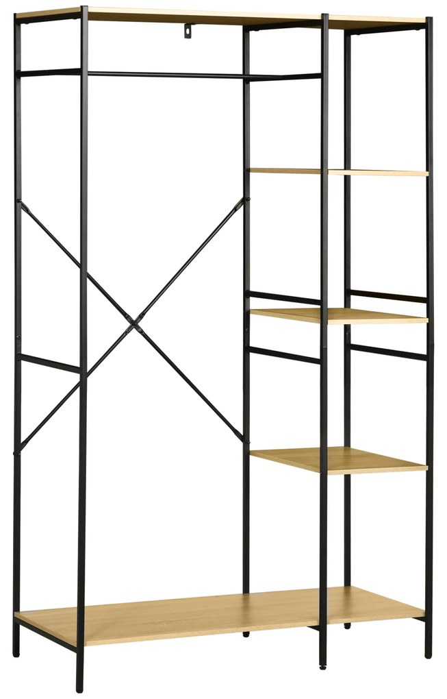 HOMCOM Penderie suport pentru haine de stil industrial din metal cu grindă și 4 rafturi, dim. 100L x 46L x 170,5H cm | Aosom Romania