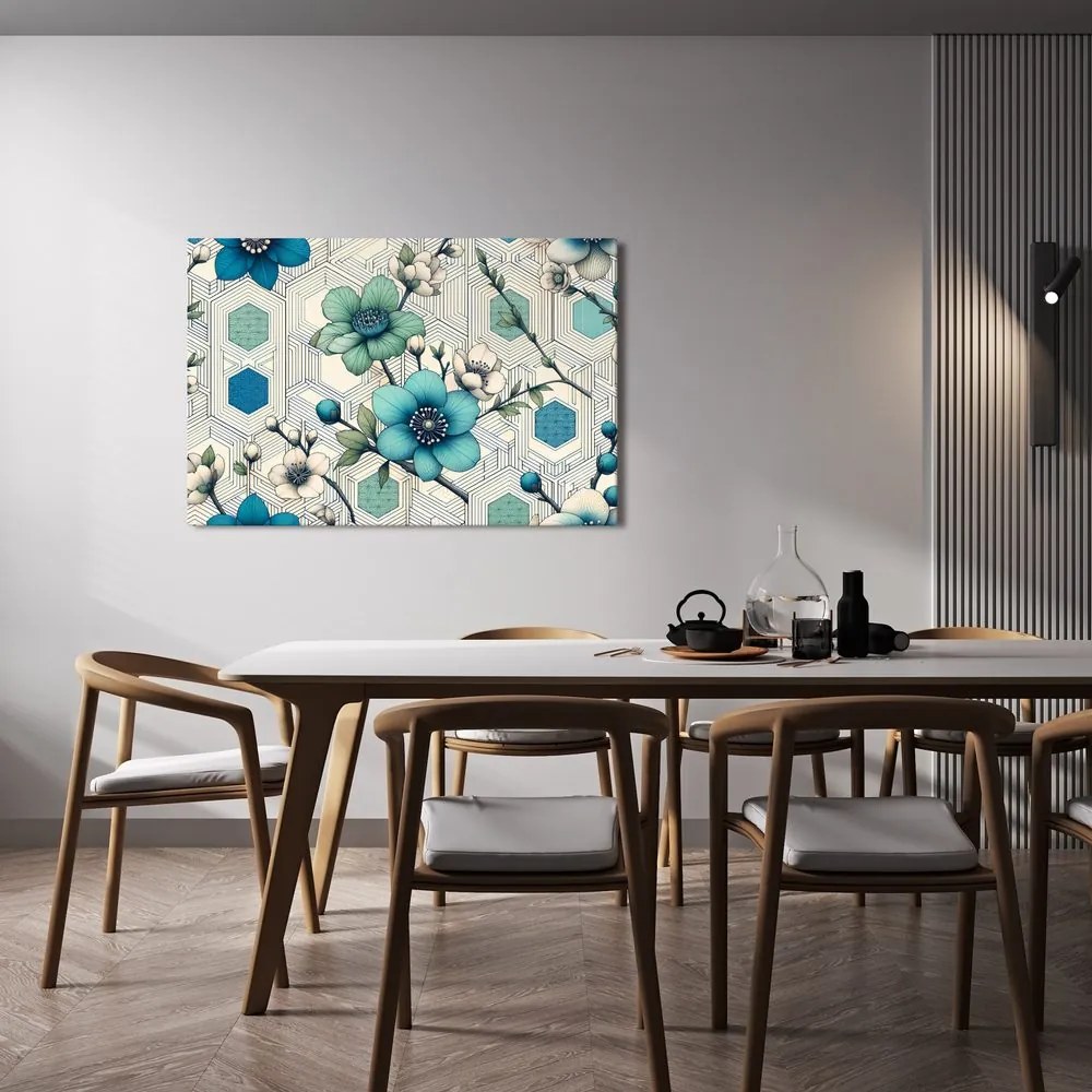 Tablou flori elegante pe fundal geometric