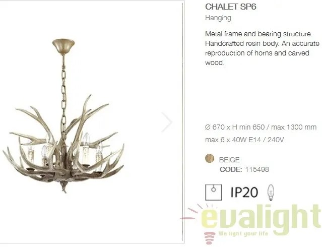 Candelabru rustic cu brate in forma de coarne de cerb, fabricat manual, CHALET SP6 115498