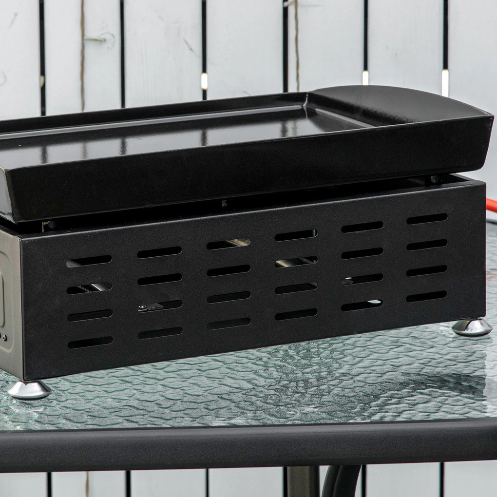 Gratar cu gaz si 2 arzatoare Outsunny, picioare reglabile, 6kW, 48.5x46x21cm, negru | Aosom Romania