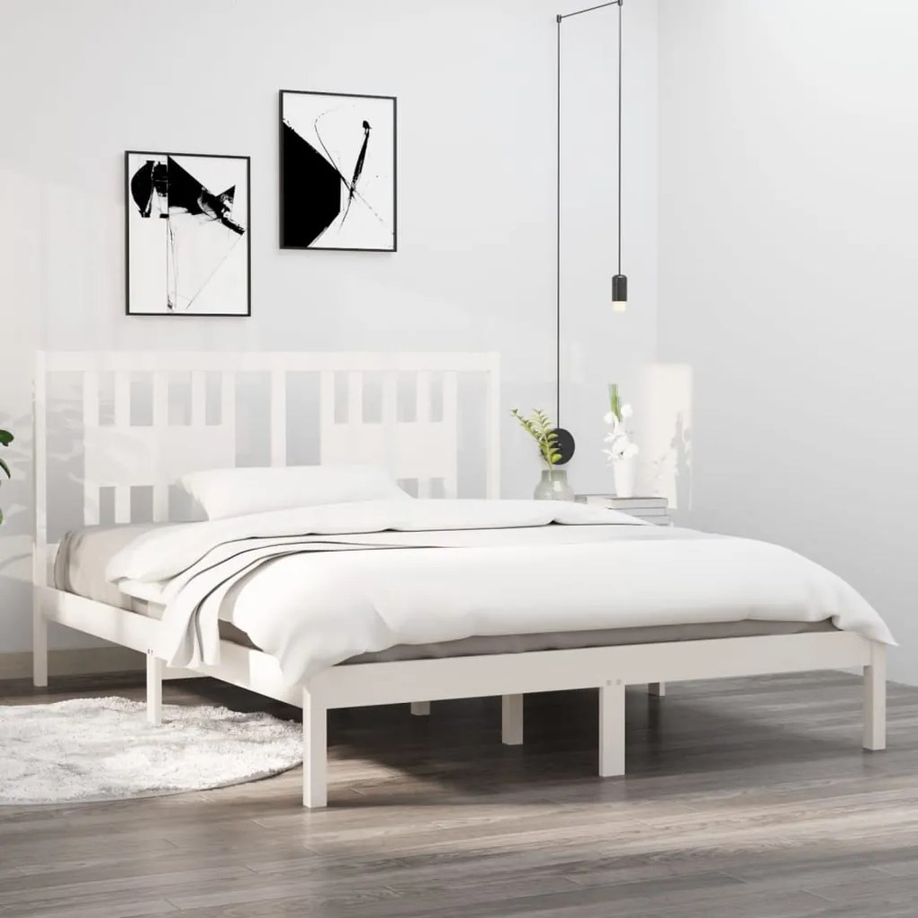 3104074 vidaXL Cadru de pat, alb, 160x200 cm, lemn masiv de pin