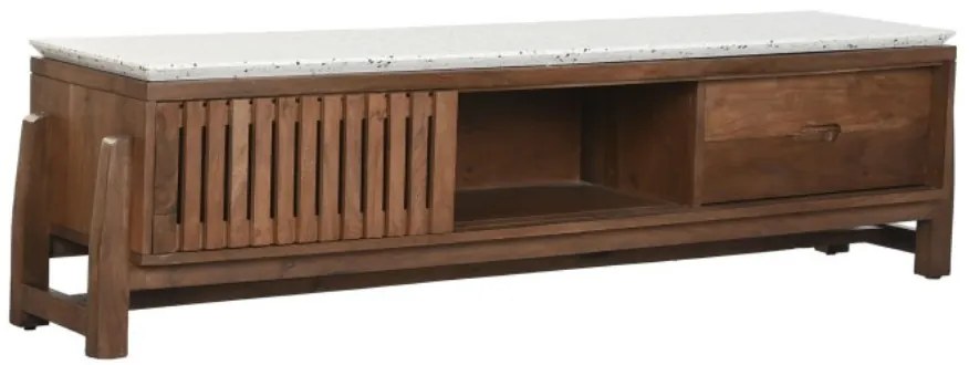 Comoda TV, natur, din lemn de acacia si blat din terrazzo, Brione