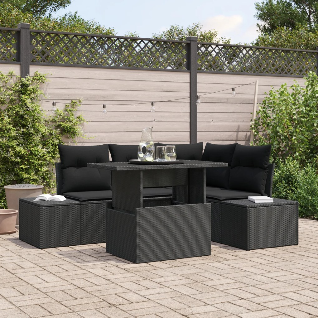 vidaXL Set de canapele pentru grădină 5 pcs Negru 100 x 55 x 73 cm