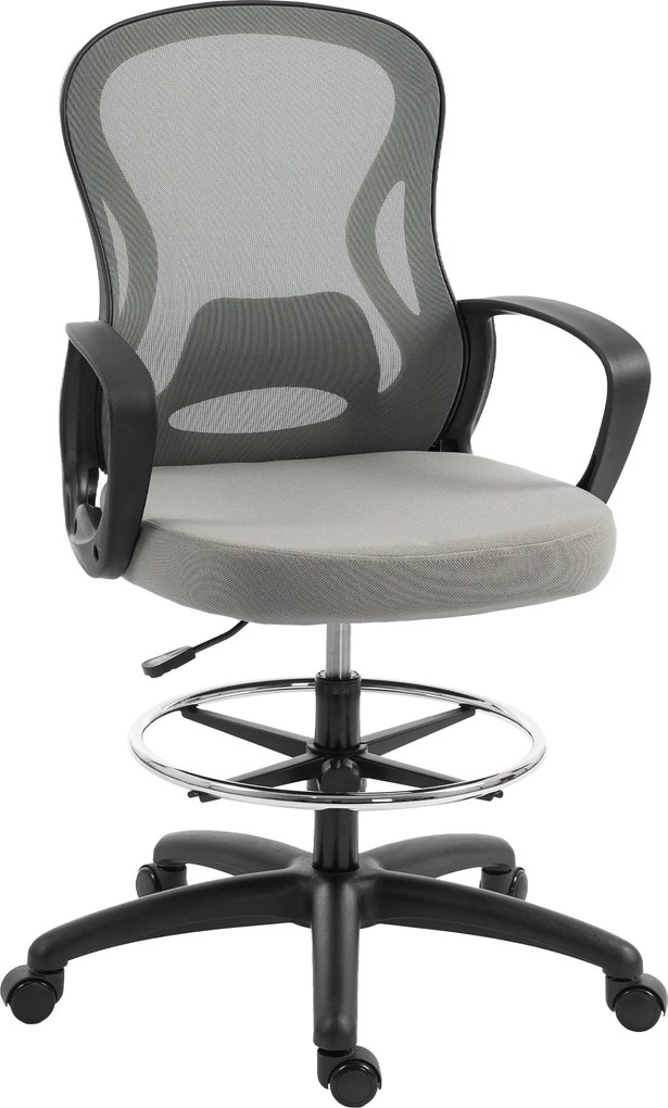 Vinsetto Scaun de birou ergonomic, fotoliu de birou cu suport pentru picioare și cotiere, din mesh, 59 x 65 x 123 cm, Gri | Aosom Romania