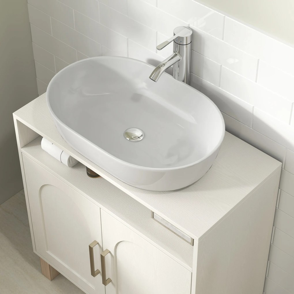 HOMCOM Mobilier baie sub chiuvetă mobilier sub chiuvetă dulap 2 uși cu raft reglabil 60 x 30 x 63 cm alb | Aosom Romania