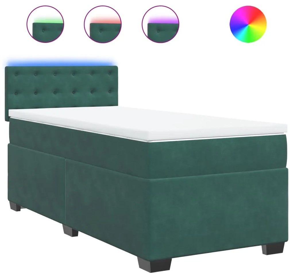 3288549 vidaXL Pat box spring cu saltea, verde închis, 100x200 cm, catifea