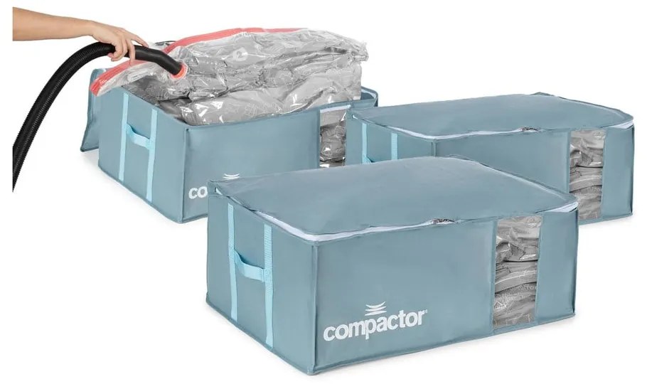 Cutii de depozitare pentru haine 3 buc. din plastic cu vacuum 65x45x27 cm Blue Edition – Compactor