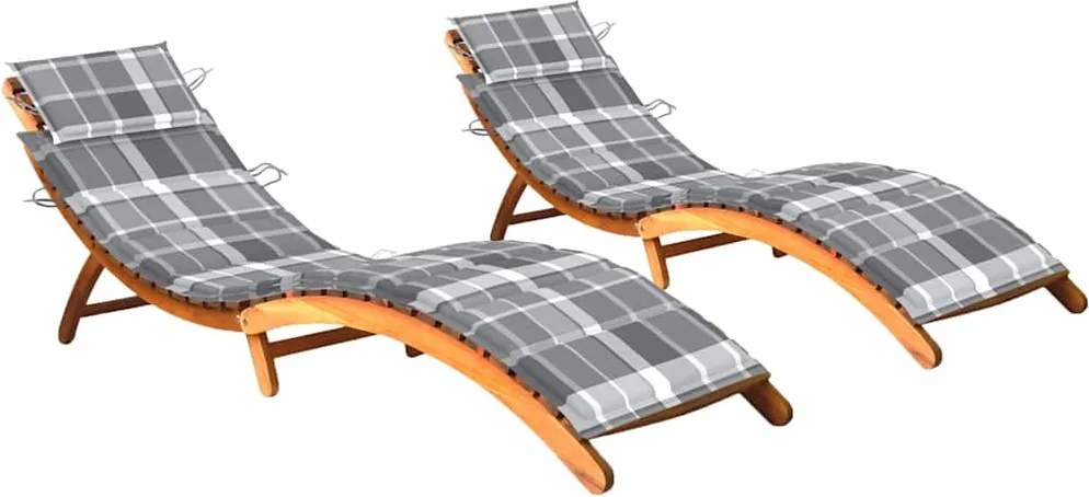 vidaXL Șezlonguri cu perne, 2 buc., lemn masiv de acacia