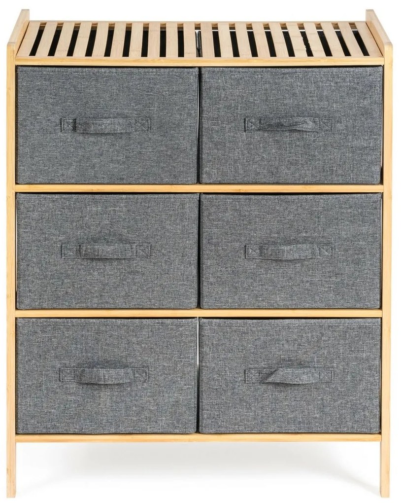 Raft din bambus cu coșuri G21, 3 rafturi, gri, 3 etaje