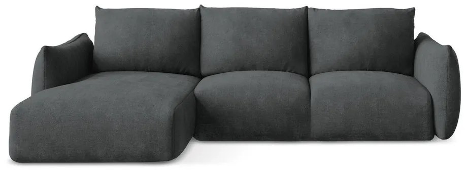 Colțar gri închis extensibil cu tapițerie din chenille (cu colț pe partea stângă/cu șezlong) Leila – Makamii