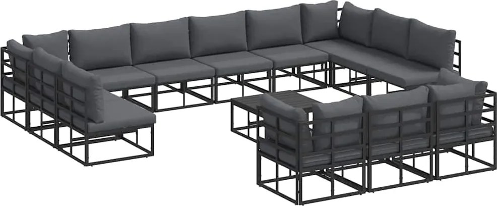 vidaXL Set de canapele pentru grădină cu pernă 14 pcs Negru Aluminiu