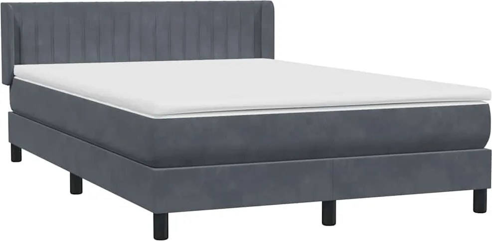 vidaXL Pat box spring cu saltea, gri închis, 140x220 cm, catifea